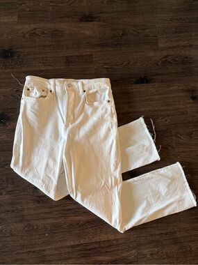 Zara “The Dreed Flare” Raw Hem White Denim Jeans